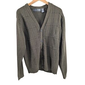 Oscar De La Renta Mens Textured Boyfriend Cardigan Sweater XL Green Cotton Blend